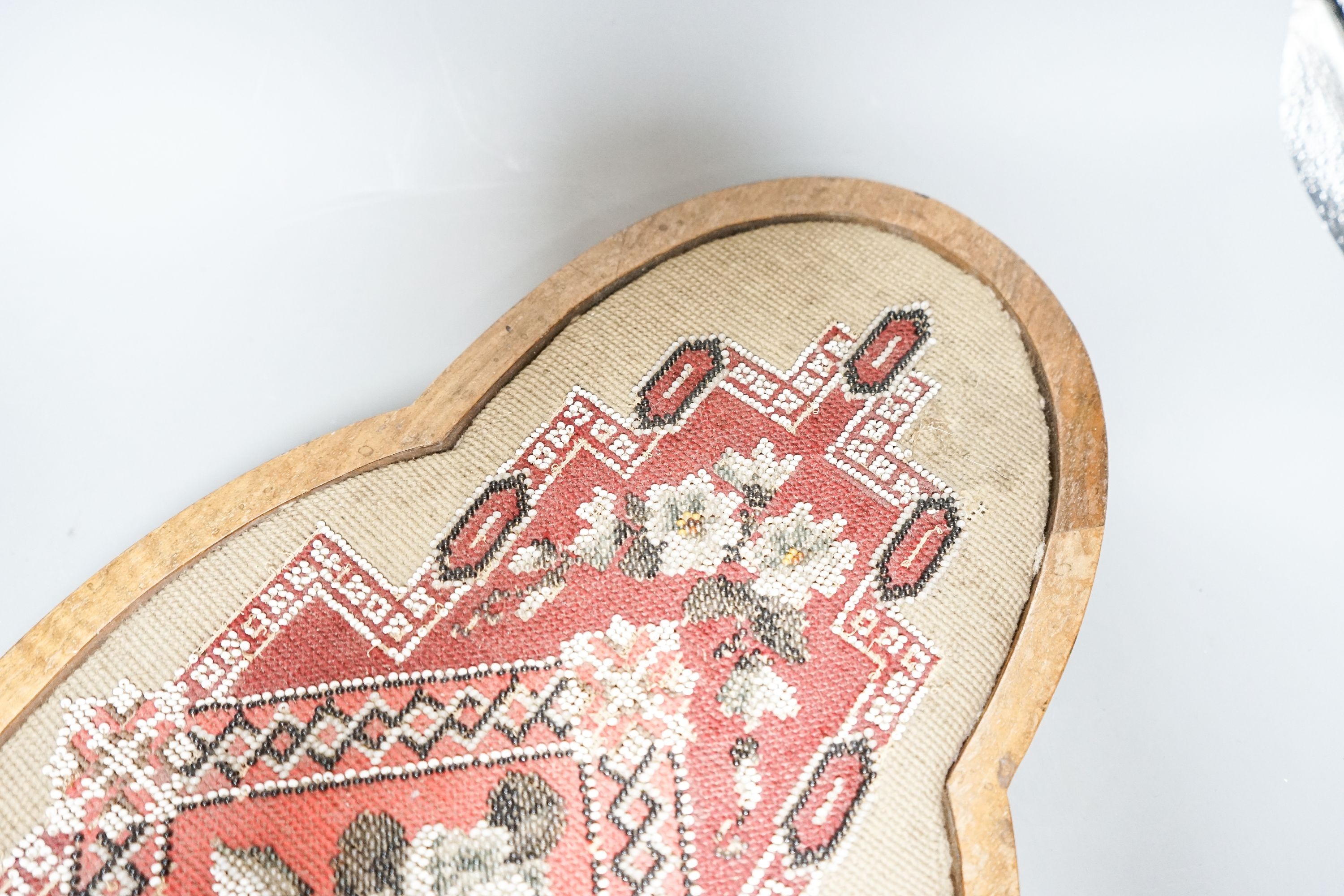 A Victorian beadwork centre plate / tray 55cm